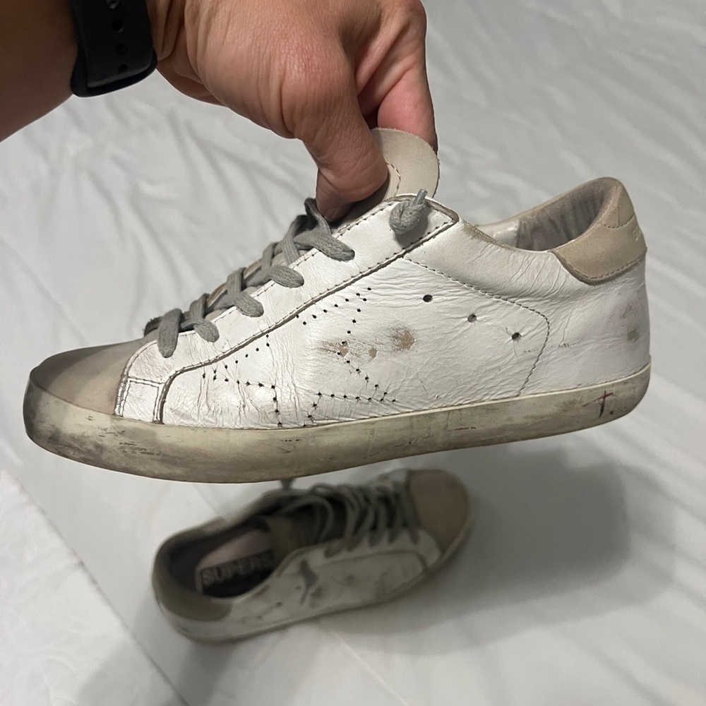 Leather Low-Top Sneakers in White and Gray - Women's - Picture 5 of 11